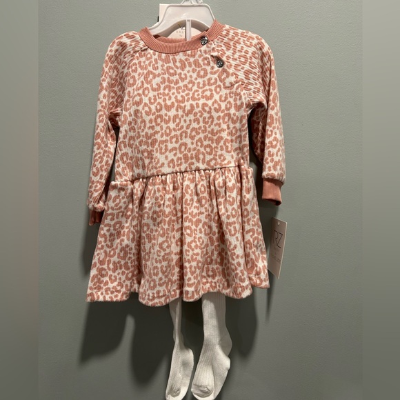 Leopard Print Pink Dress Hat Tights 3 Piece Set NWT Size 12 Months - Picture 1 of 5